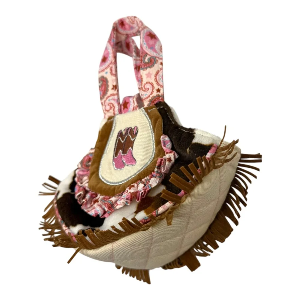 Douglas Sassy Pet Saks Cow Print Fringe Pink Cowboy Boot Plush Carrier Bag